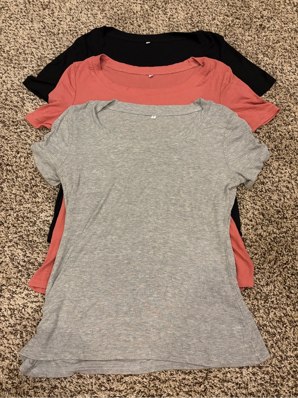 Source Unknown Short Sleeve Crewneck Top Trio - Gray, Coral & Black